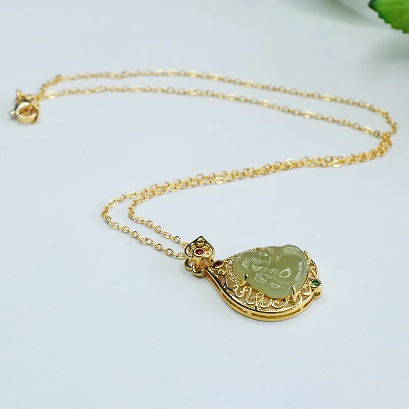 

Natural Aqua Hetian Jade Maitreya Buddha Pendant Spiritual Gift HT3070503