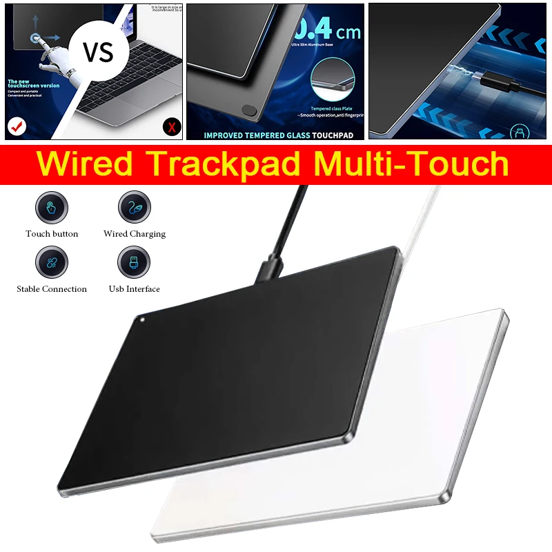 Portable Slim Alloy Wired Multi-Touch Trackpad High Precision USB Wired Touchpad for Windows 10/11 Desktop Computer PC Laptop