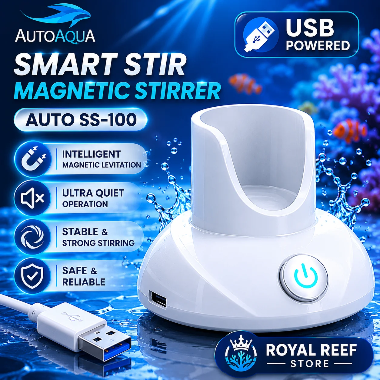 AutoAqua SS-100 Aquarium USB-Aufladbarer Flüssigreagenzien-Automatischer Mischer für Wassertests, Intelligenter Magnetrührer für Testkits