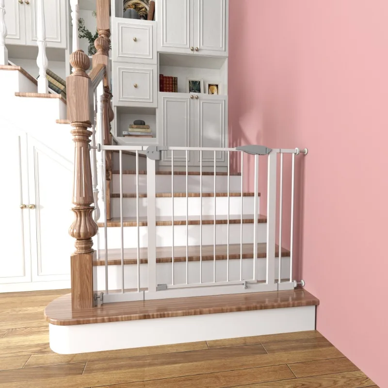 

White Baby Gate 29.5-45.3" Wide Pressure Mounted Safety Gate for Stairs Doorways Kids Pets Easy Walk Through