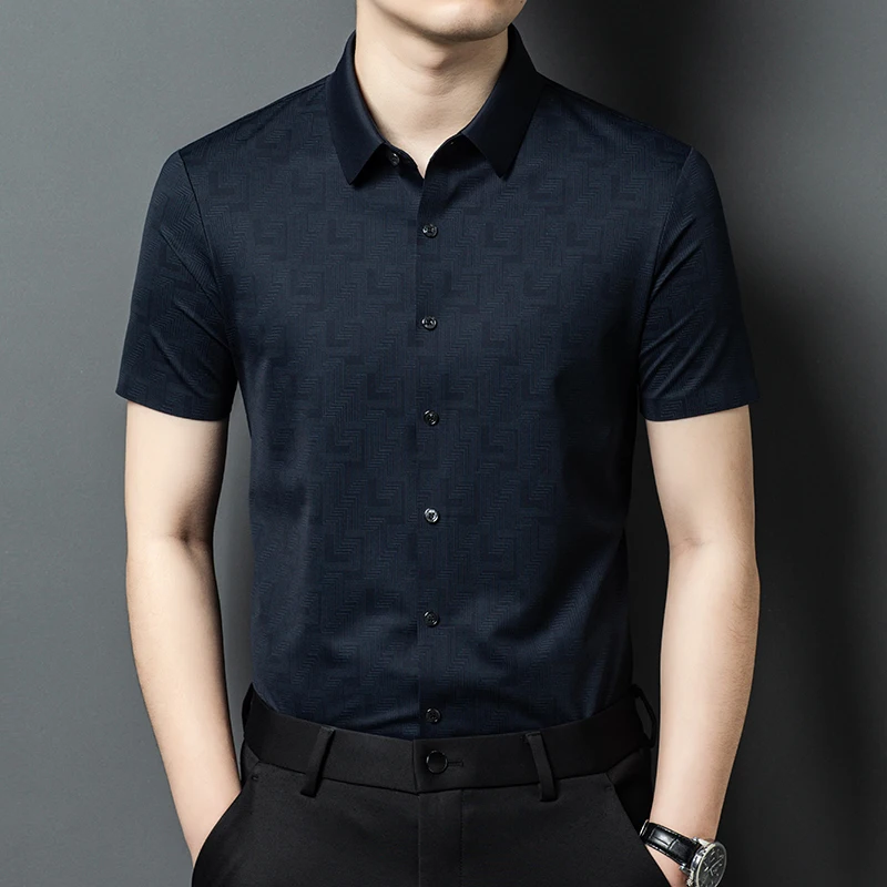 

Высококачественные мужские рубашки из модального шелка с короткими рукавами, гладкие эластичные летние рубашки высшего качества, приятные для кожи, против морщин, Camisas De Hombre