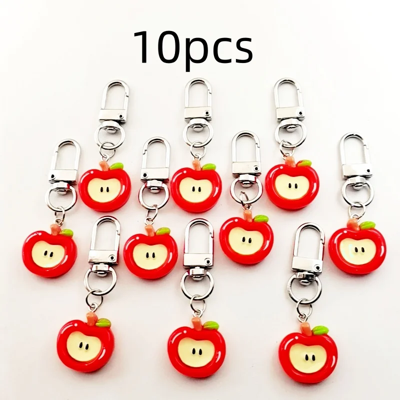 10pcs resin red simulated apple keychain, suitable for bag, wallet, hanging accessories, the best choice for gifts
