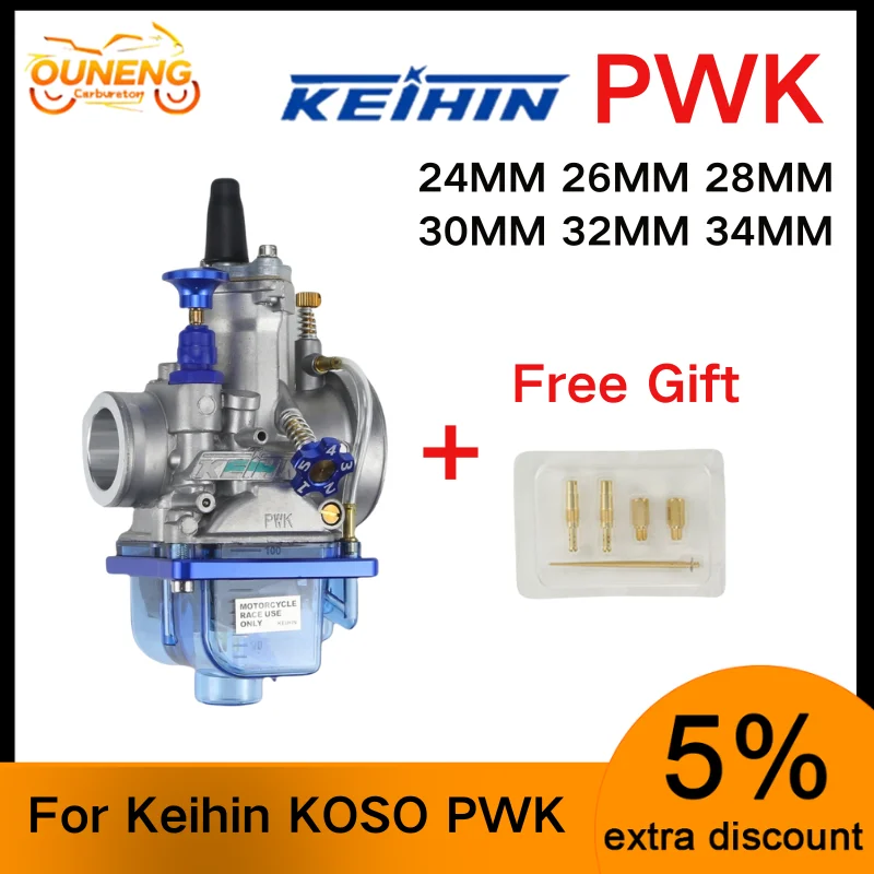 For KEIHIN KOSO OKO PWK 24 26 28 30 32 34mm Blue Bowl 2T 4T Scooter ATV Dirt Bike Universal Racing Carburetor With Power Jet