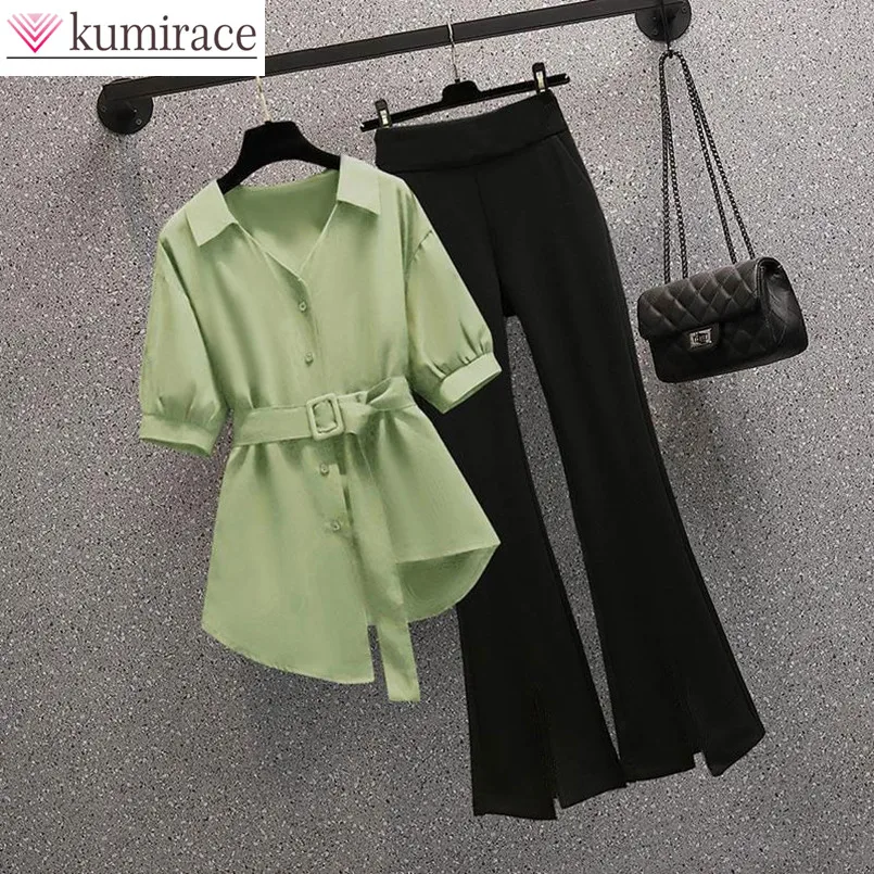 Fashion and Temperament Women's Set, Spring/summer Korean Version Slimming Shirt+casual Pants Two Piece Set for Reducing Age