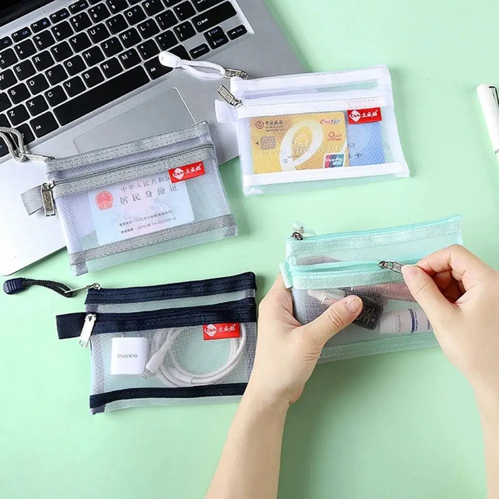 تغيير حقيبة التخزين طبقة مزدوجة أكياس العملات المعدنية حقيبة مستحضرات التجميل حافظة للبطاقات حقيبة شبكية شفافة حقيبة العناصر الصغيرة بلون محفظة نسائية للعملات المعدنية الصغيرة الرجال #4