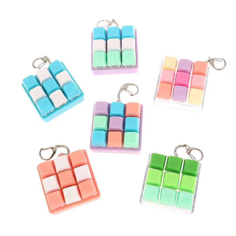 9 Keys Square-Shaped Keyboard Keycaps Keychain Fidget Toy Party Stress Relief DIY Keycaps Toy Keyboard Caps Finger Button Fidget