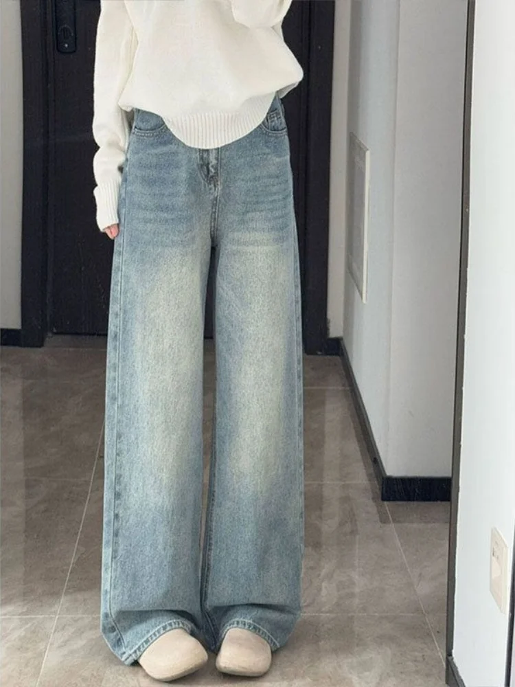 plus Size Lazy Style Straight Leg Denim Jeans Women Summer New Slimming Drapey Pear Shaped Body Loose Wide Leg Pants