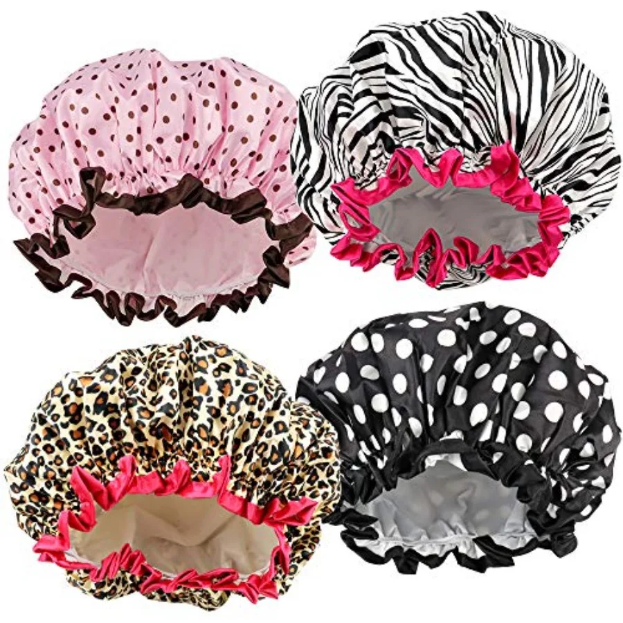 

TCOTBE 4 Pieces Shower Cap for Women Elastic and Reusable Environmental Protection Hair Bath Caps Double Waterproof Layers Bath