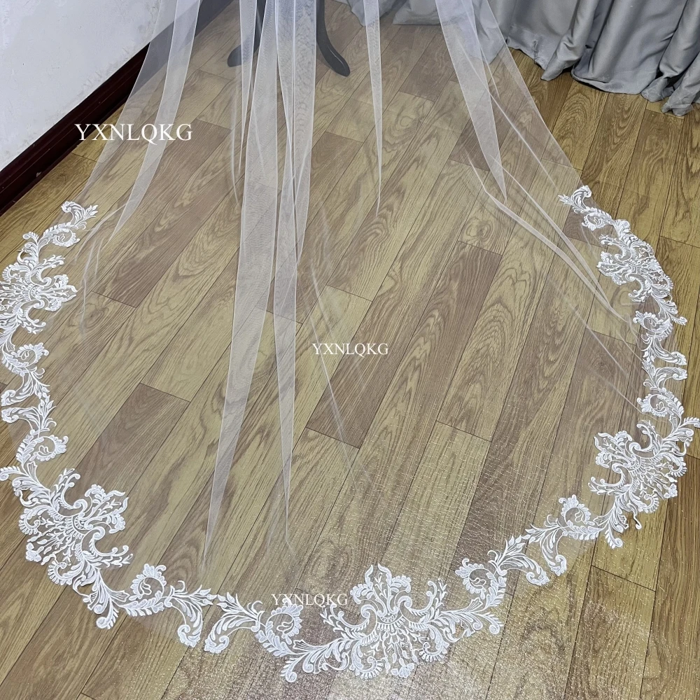 Foto reali bianco/avorio matrimonio velo a 2 strati pizzo ondulato Mantilla velo da sposa in pizzo con pettine accessori da sposa velo Veu De Noi