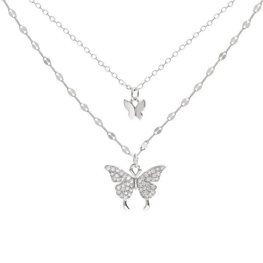 New Double Clavicle Chain Niche Design Mori Diamond Butterfly Necklace Internet Celebrant All-Match image 3