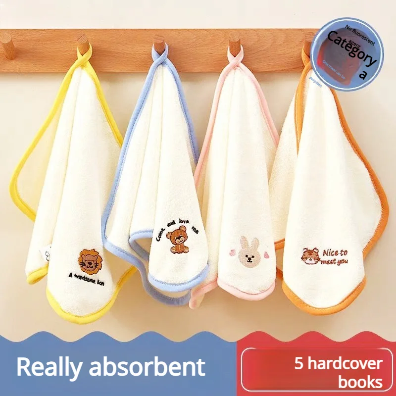 

5-Pack Baby Cartoon Towels Face Wipes Drool Towels Cute Animal Patterns Soft Skin-Friendly Absorbent Small Square Towels