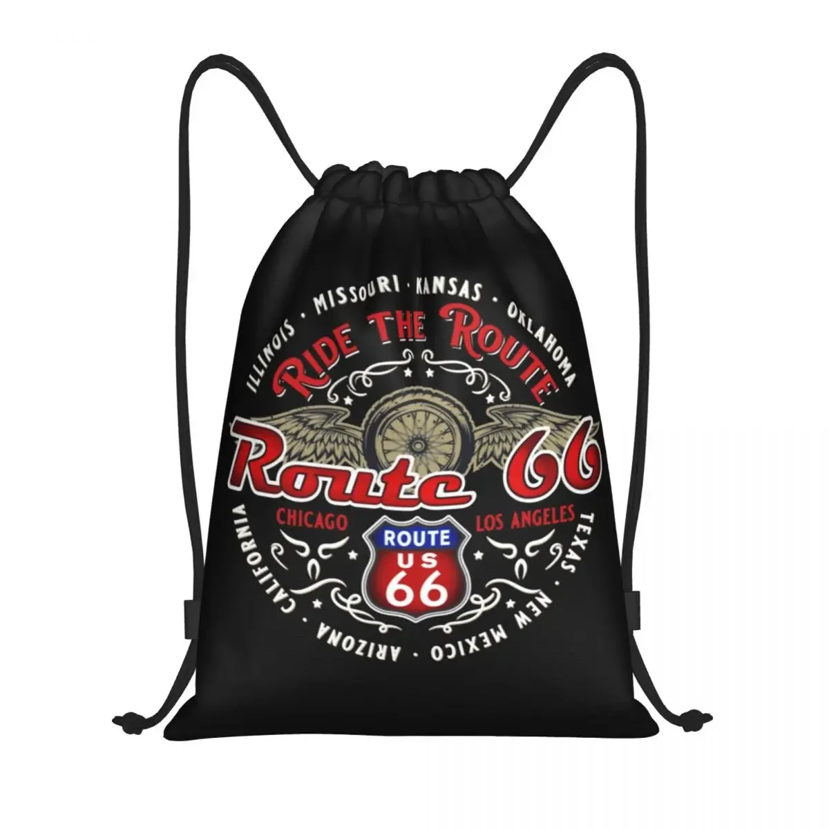 Read The Route 66 Motorcyle Bikers Drawstring Backpack Sports Gym Bag for Women Men USA Highways Training Sackpack