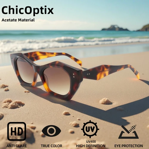 Gafas de Sol ChicOptix Retro de Moda para Mujer, con Estampado de Leopardo y Forma Poligonal, Gafas de Sol Retro de Acetato para Hombre, Protección UV400, Casuales para Exteriores