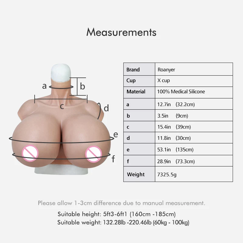 Roanyer Silicone X Cup Breast Forms for Crossdresser Costumes Huge Large Boobs Shemale Realistic Fake Boobs Drag Queen Tits