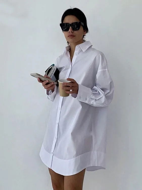 

Spring Autumn Women's Clothing Loose Long Sleeve Button Down Blouse For Woman Cotton Solid Color Elegant Casual Work Shirt