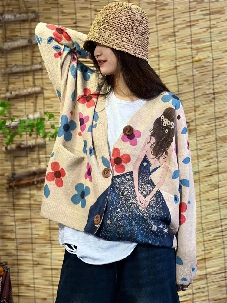 Max LuLu 2024 Spring Females Luxury Cardigans Womens Fashion Warm Floral Sweaters Ladies Classic Casual Cartoon V Neck Knitwear