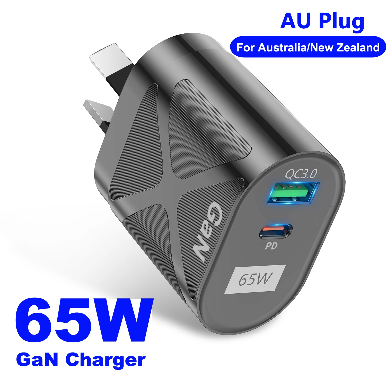 65W Gan Charger for Australia New Zealand AU Plug PD 33W Fast Charger QC 3.0 USB Adapter for iPhone 15 14 13 Pro Max