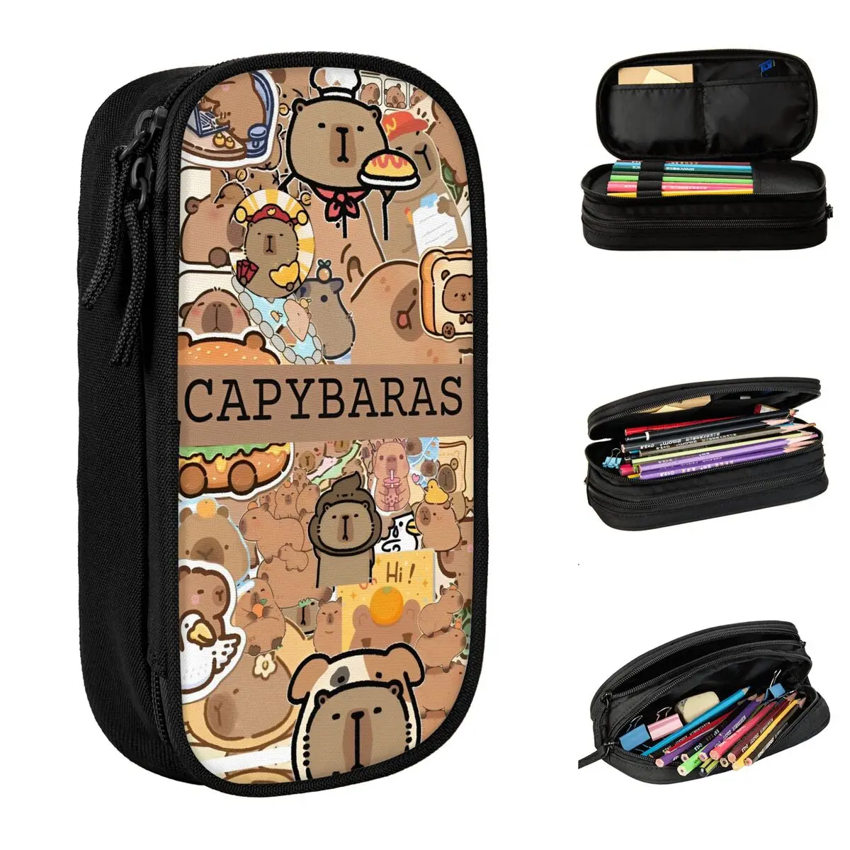 Capibara جميل قيلولة مقلمة مقلمة المدرسة قماش بنات بنين لطيف سعة كبيرة صندوق رصاص القرطاسية المدرسية