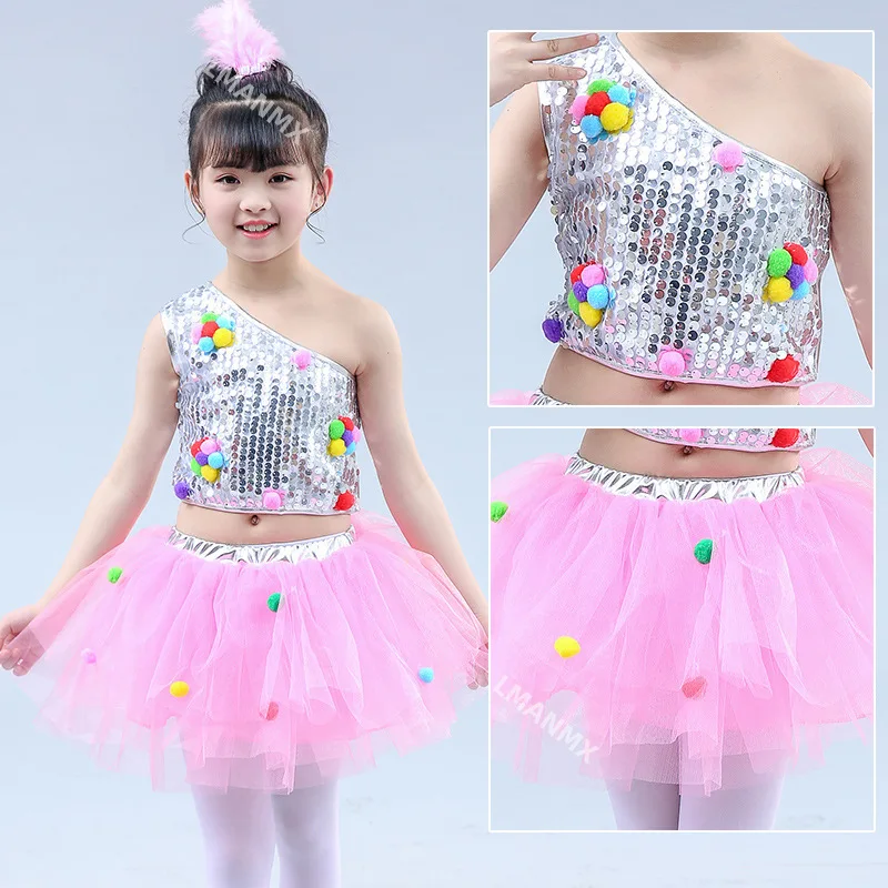 Bambini Ragazze Paillettes Halter Balletto Danza Tutu Vestito Lucido Ginnastica Body Glitter Moderno Latino Jazz Danza Costume Dancewear