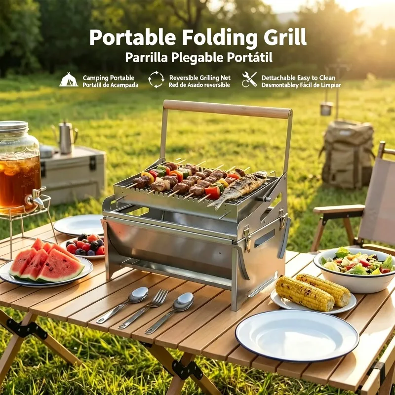 Detachable Flip BBQ Grate For Charcoal Fire Pit Gas Grill Outdoor Household Rotating Cooking Rack