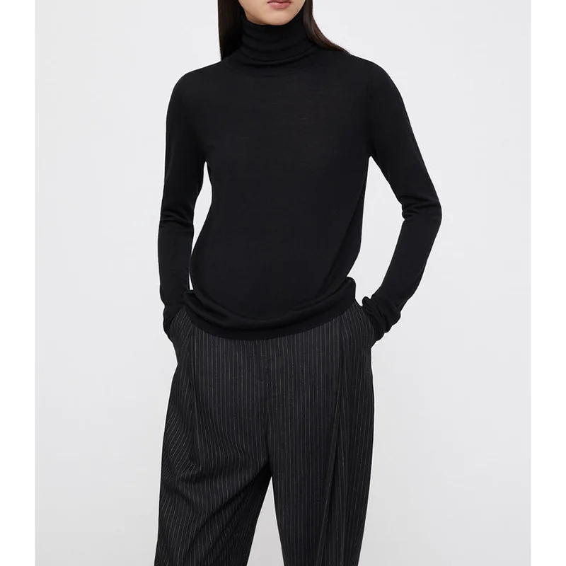 

Women's Wool Cashmere Turtleneck Top, Knitted Bottom Shirt, Slim Thin Pullover, Long-Sleeved Top, Fashion Sweaters, 2023