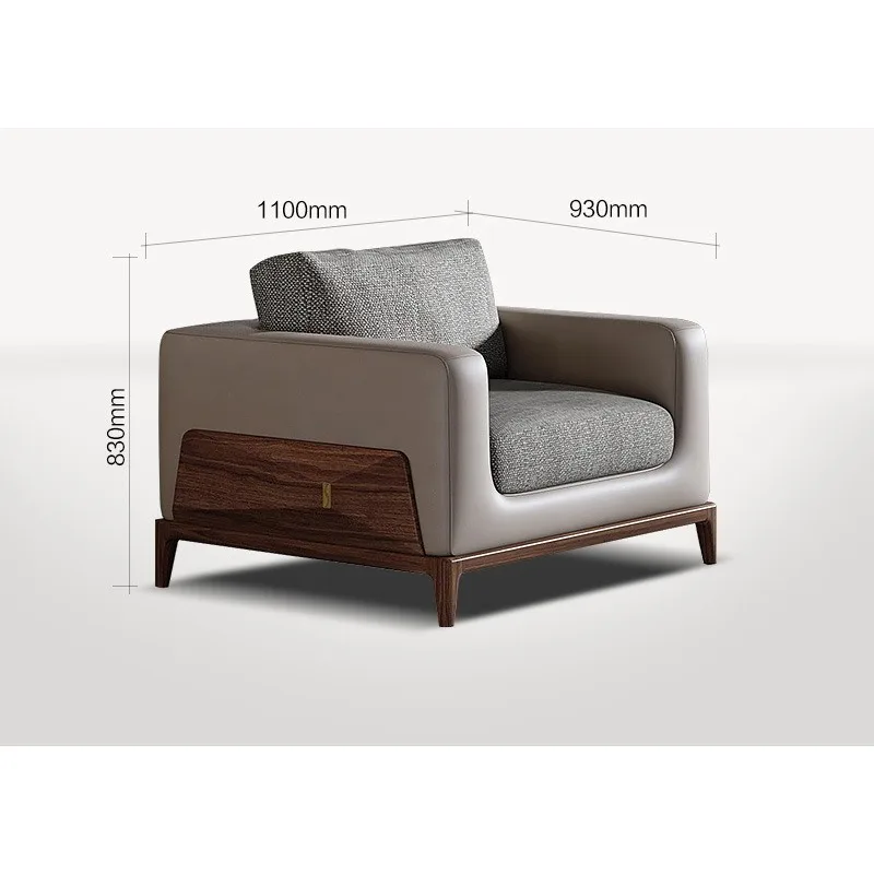 Sofa straight row combination leather cloth combined with North American black walnut modern