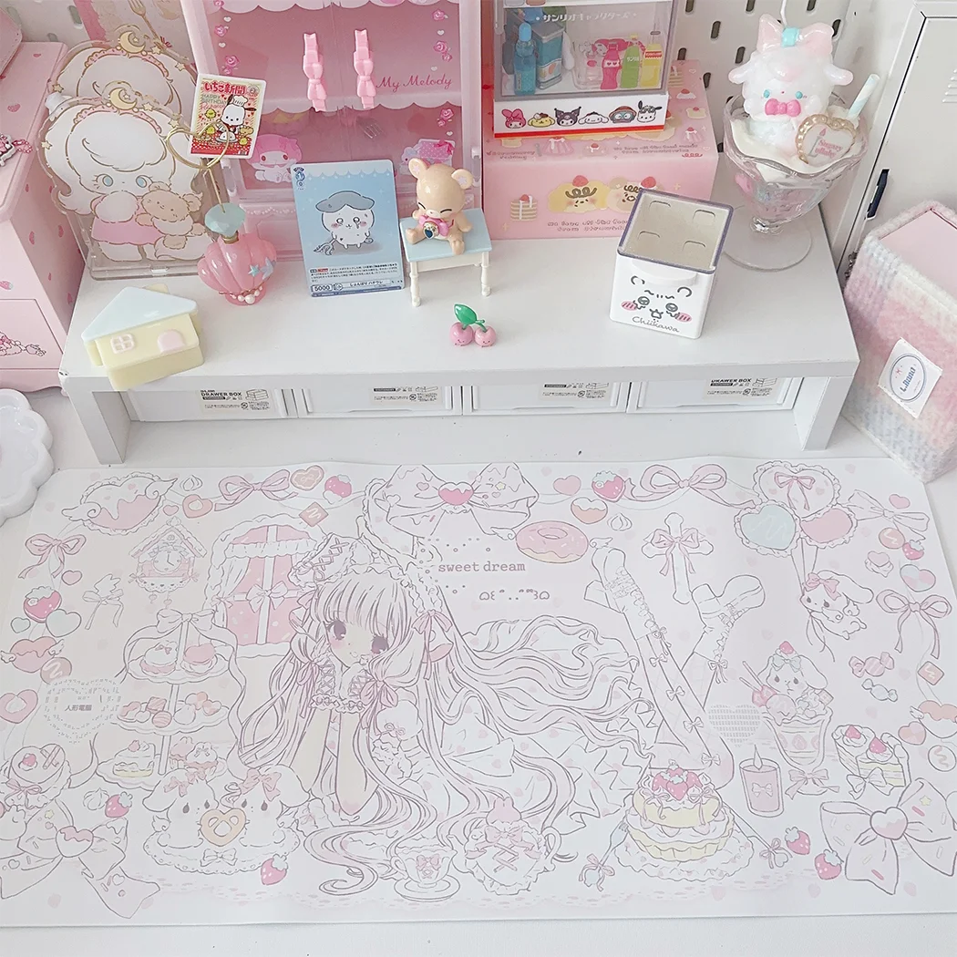 Korean Kawaii Anime Girl Pink Dessert Leather Mouse Pad Gamer Mousepad Office PU Leather Mouse Mats Desktop Computer Desk Pad