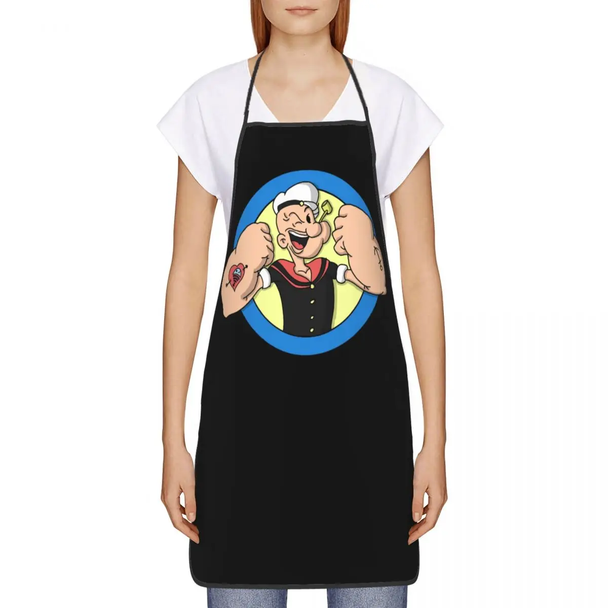 Unisex The Sailor Popeye Logo Bib Apron Adult Women Men Chef Tablier Cuisine for Kitchen Cooking Comics Cartoon Painting