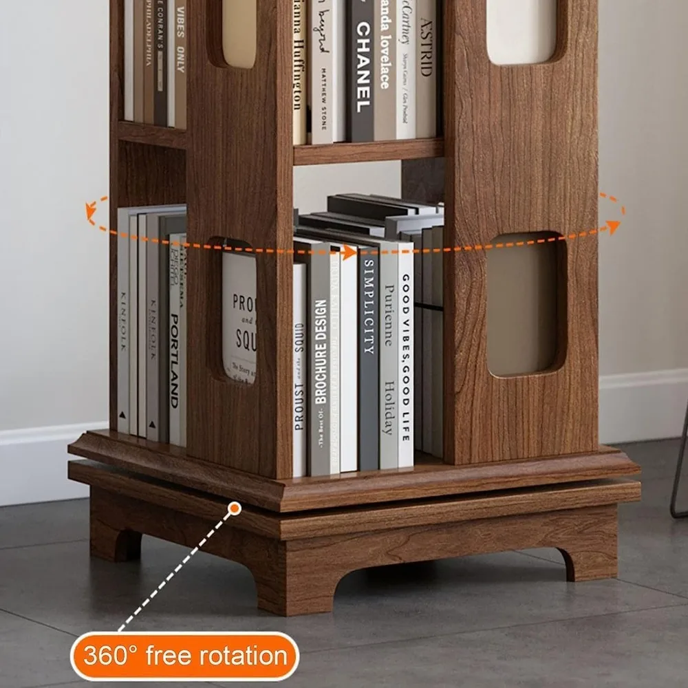 خزانة كتب خشبية دوارة من 4 طبقات للمكتب المنزلي، 360 درجة ° دوار، 44 × 125 سم، تصميم ضيق، حل تخزين موفر للمساحة #5