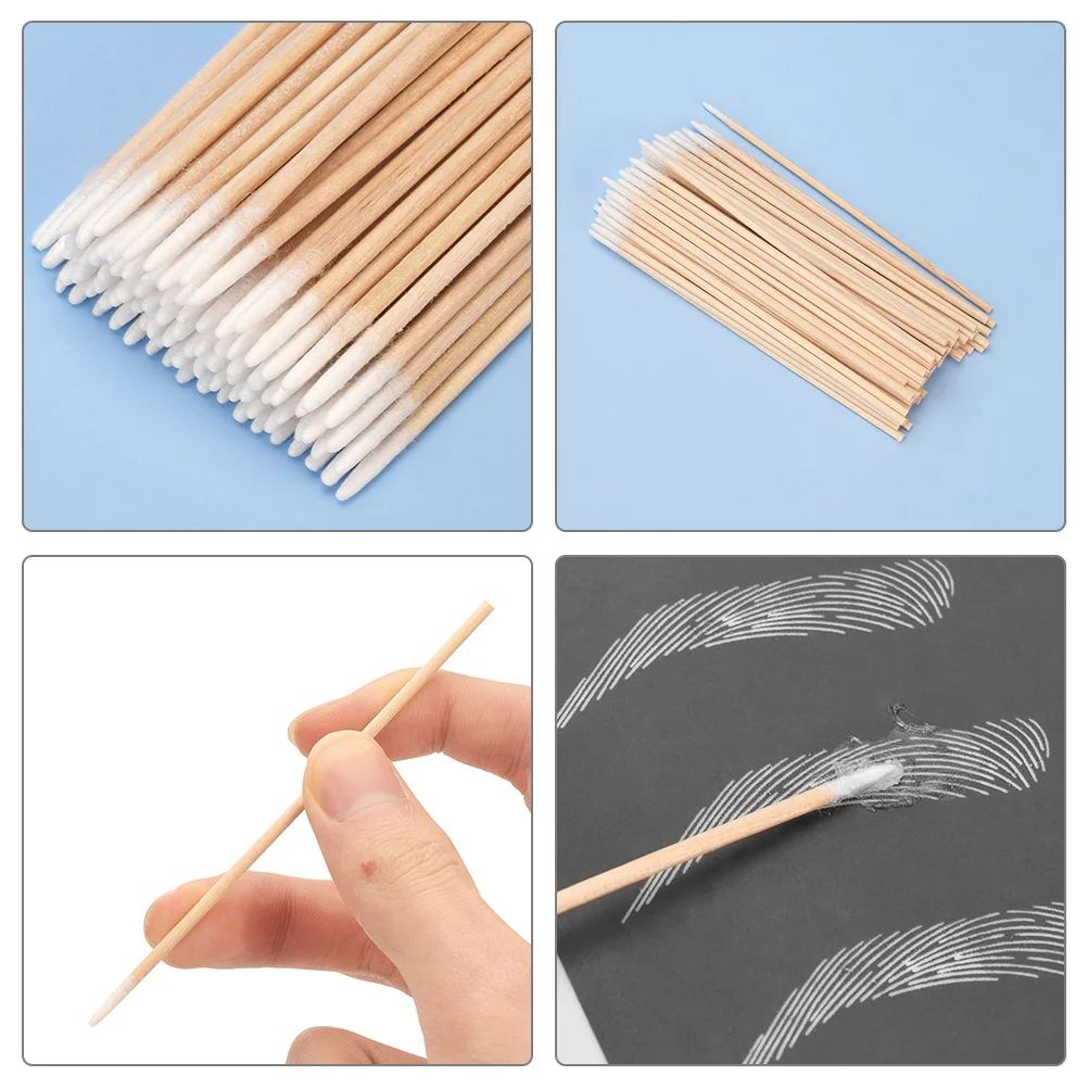 100 قطعة مسحات قطنية صغيرة للرموش مقبض خشبي على شكل كأس فرشاة توزيع المكياج مسحات صغيرة لاستخدام تمديد الرموش #1