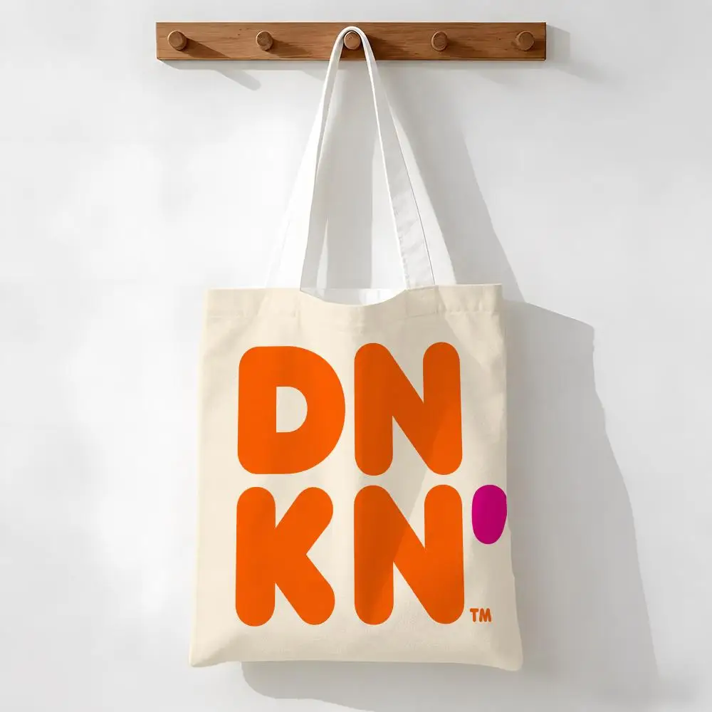 D-Dunkin Donuts Storage Bags Storage Bags Foldable Canvas Tote Bag, Reusable Fashion Shopping Bag for Women view 2