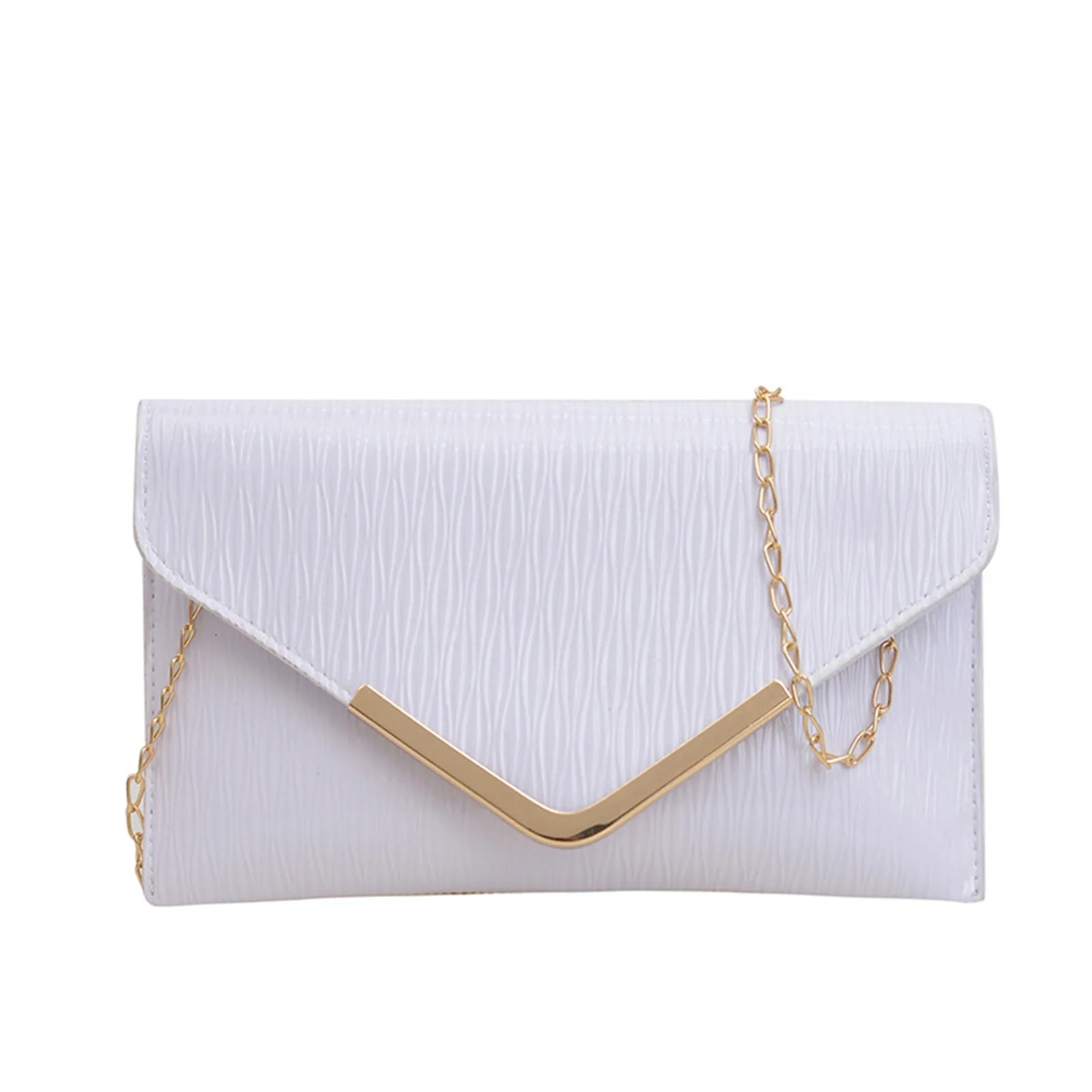 Fashionable Pleated Hand-Held Envelope Bag, Evening Bag, V-Shaped Fashionable Personality Chain Shoulder Bag For Women New 2024