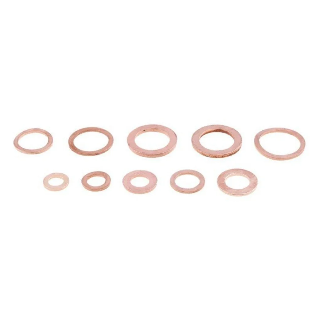200pcs Copper Metric Sealing Crush Washers Assortment Kit 9 Sizes Flat Ring Oil Drain Plug Crush Washer Gasket Seal Assortments