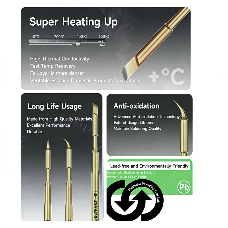 C210 ULTRA Golden Soldering Tips Replacement Solder Iron Tip Fast Heat Up Tin Melting Bit for JBC AIXUN Sugon Solder Station