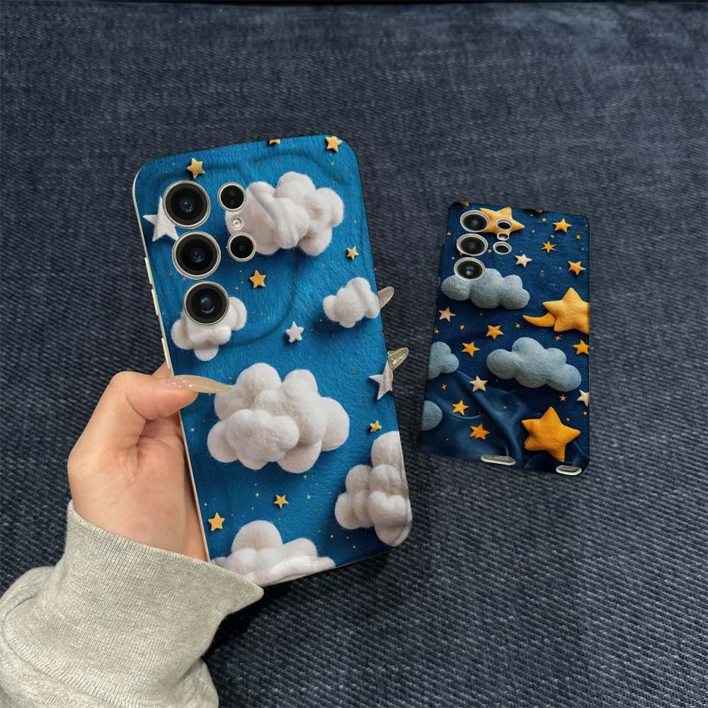 

Cartoon Star Cloud Decoration Phone Case For Samsung Galaxy S21 S23 S24 S25 S26 FE Lite Plus Ultra 5G Wave Oil Film
