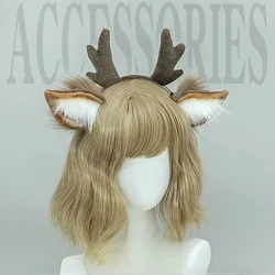 Fluffy Reindeer Antler Horn Hairband Faux Fur Deer Ear Headband Masquerade Christmas Party Cosplay Props Plush Hair Accessories