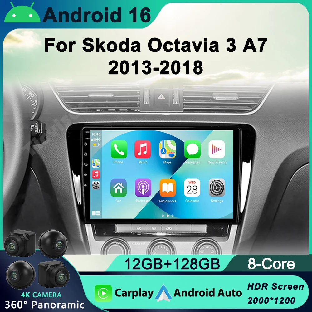 

2 Din Android 16 Car Radio For Volkswagen SKODA Octavia 3 A7 2013-2018 Multimedia Video Player Navigation GPS Split Screen 4G
