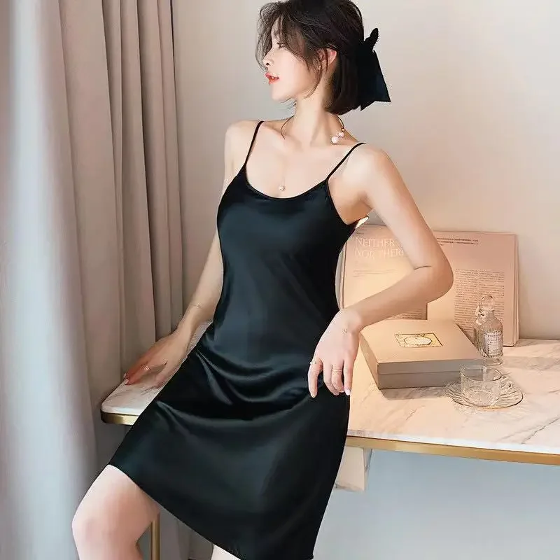 Sexy Pajamas Women\'s Silk Suspender Nightdress Ladies Spring and Summer Ice Silk Thin Halter Home Service Can Be Worn Outside