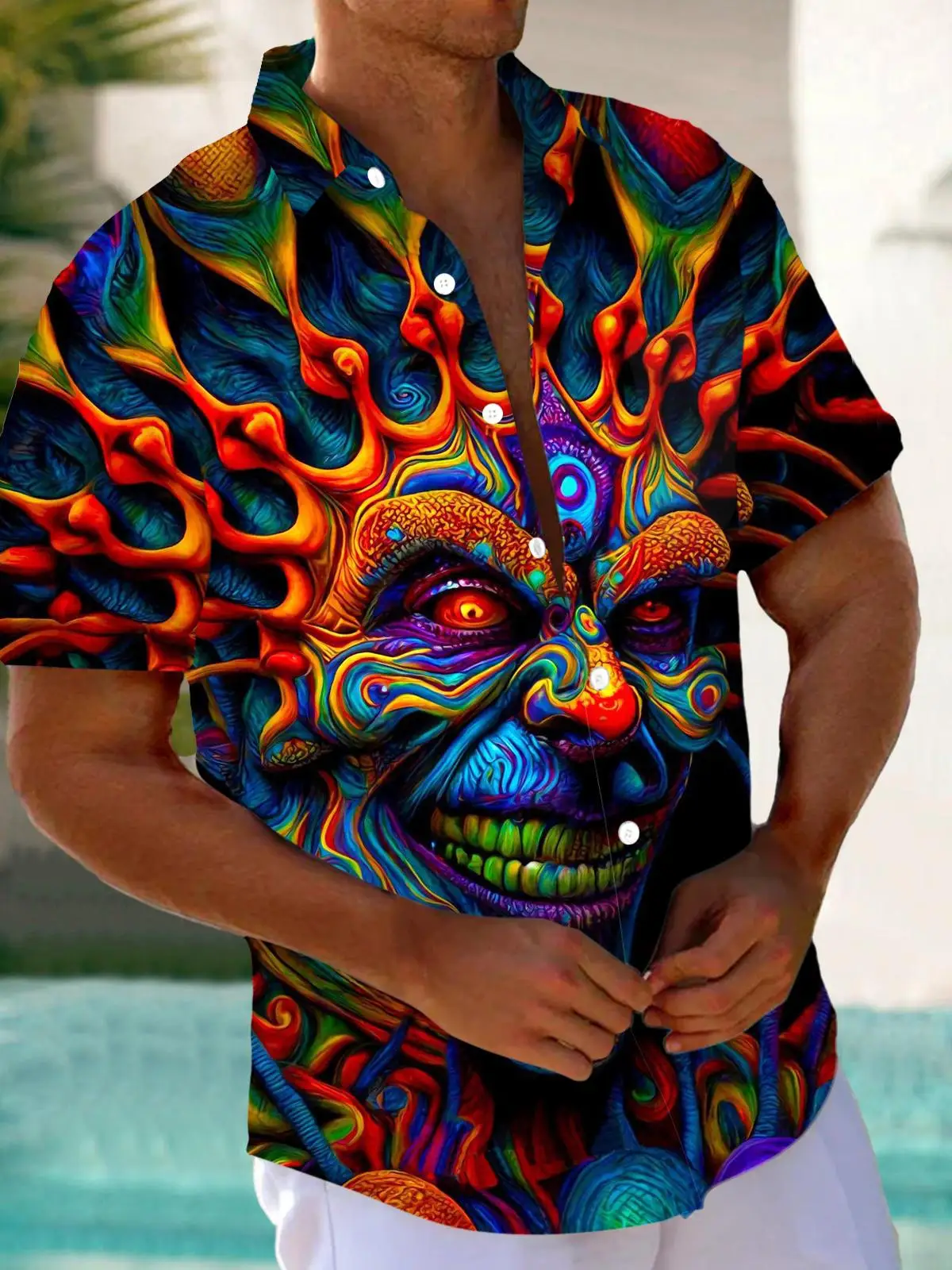 

3D Printed Mushroom Psychedelic Trippy Skull Hawaiian Shirt Summer Short Sleeved Shirts Men'
