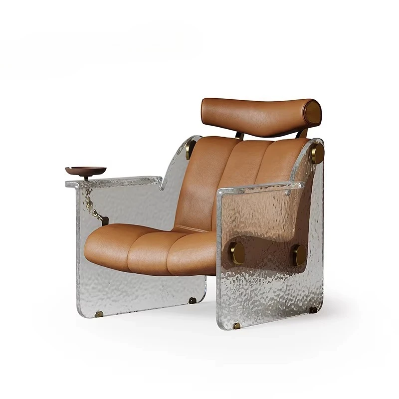 

Light luxury leather single sofa, designer haute couture acrylic leisure chair villa high-end