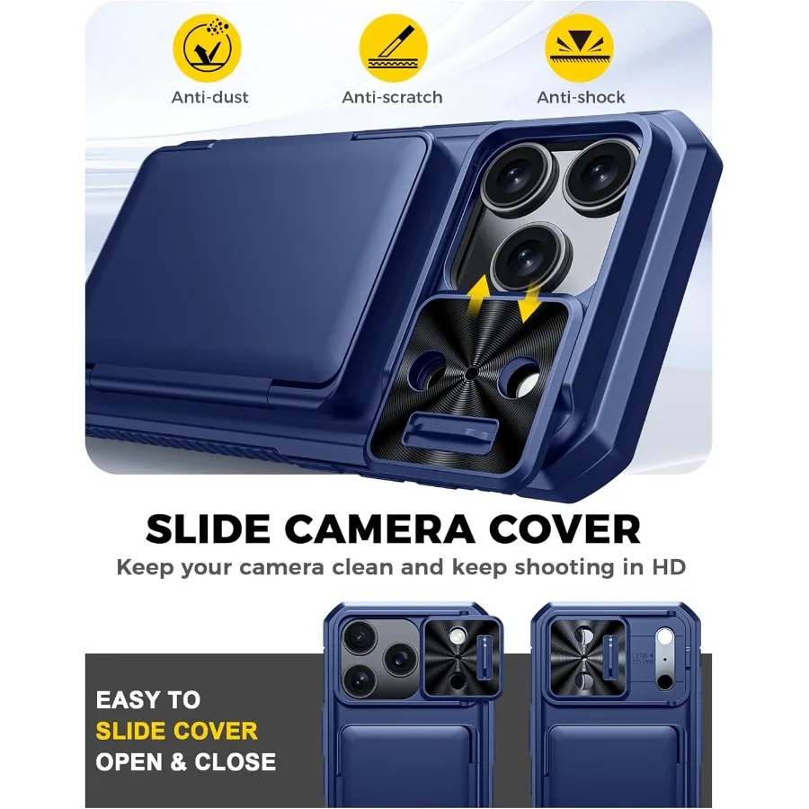 حافظة هاتف من السيليكون المتين المقاوم للصدمات لهاتف iPhone 17 Pro مع حامل بطاقة حجب RFID مدمج 4-5 بطاقات للتحكم في الكاميرا B #6