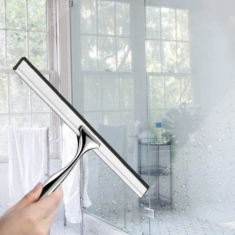 Stainless Steel Shower Squeegee for Shower Doors with Hooks Household Bathroom Window Mirror Glass Cleaning Tool