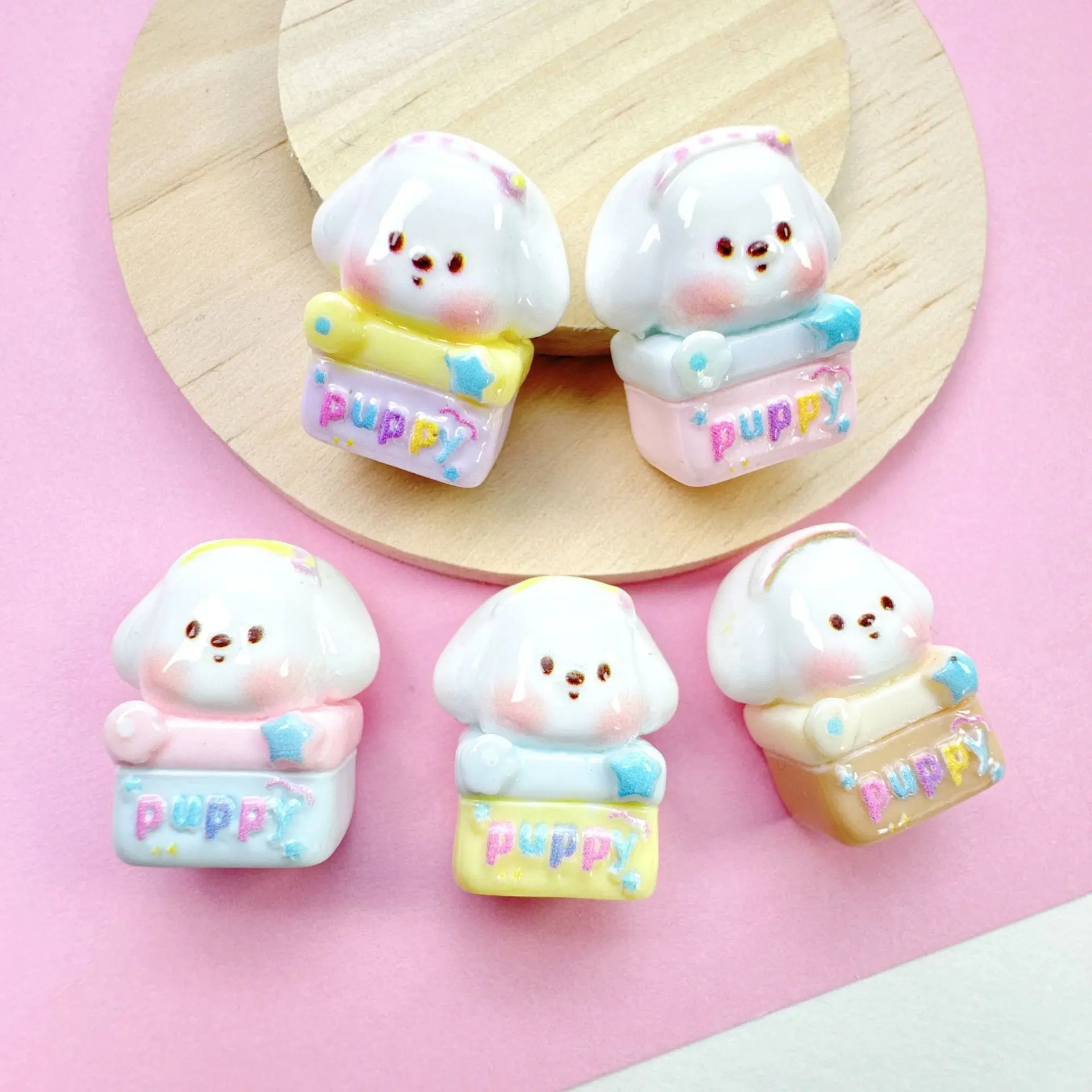 

3D Kawaii Mini Dog ​​Glossy Resin Cabochons for DIY Craft, Flatback Charms Scrapbooking Supplies, Decoration Miniature Car Decor