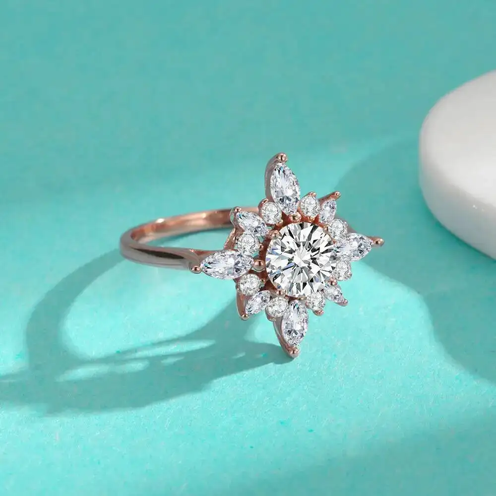 Luxury Vintage 925 Sterling Silver Moissanite Womens 2 Carat With Certificate Fine Jewelry Rose Gold Ring Engagement