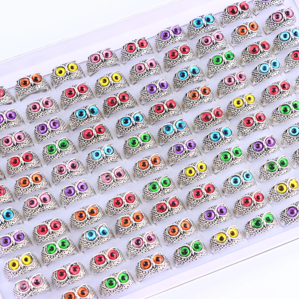 10/20/30 قطعة/الوحدة سحر الموضة خمر القوطية متعدد الألوان البومة خواتم للرجال النساء مجوهرات اكسسوارات الشرير مختلط نمط هدايا الحفلات #4