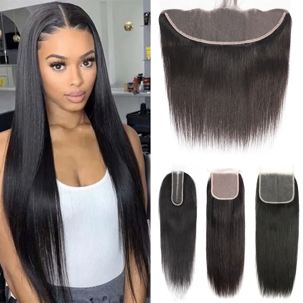 100% Human Hair Closure  Straight 2x6 Lace Closure Preplucked 4x4 5x5 Closure Human Hair Transparent Top 13x4 Lace Frontal