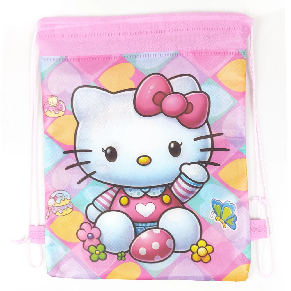 12 pz/lotto Hello Kitty Tema Buon Compleanno Festa Tessuti Non tessuti Mochila Decorazioni Con Coulisse Regali Eventi Borse