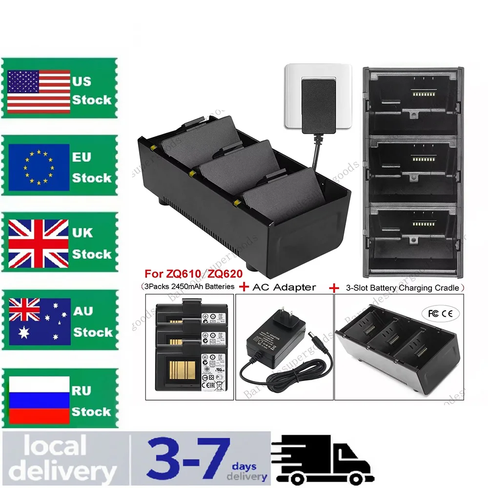 

3-Slot Battery Charging Cradle for Zebra QLN220 QLN320 QLN420 ZQ630 QLN620 QLN610 ZQ510 ZQ520 ZQ511 ZQ521 ZQ610 ZQ620