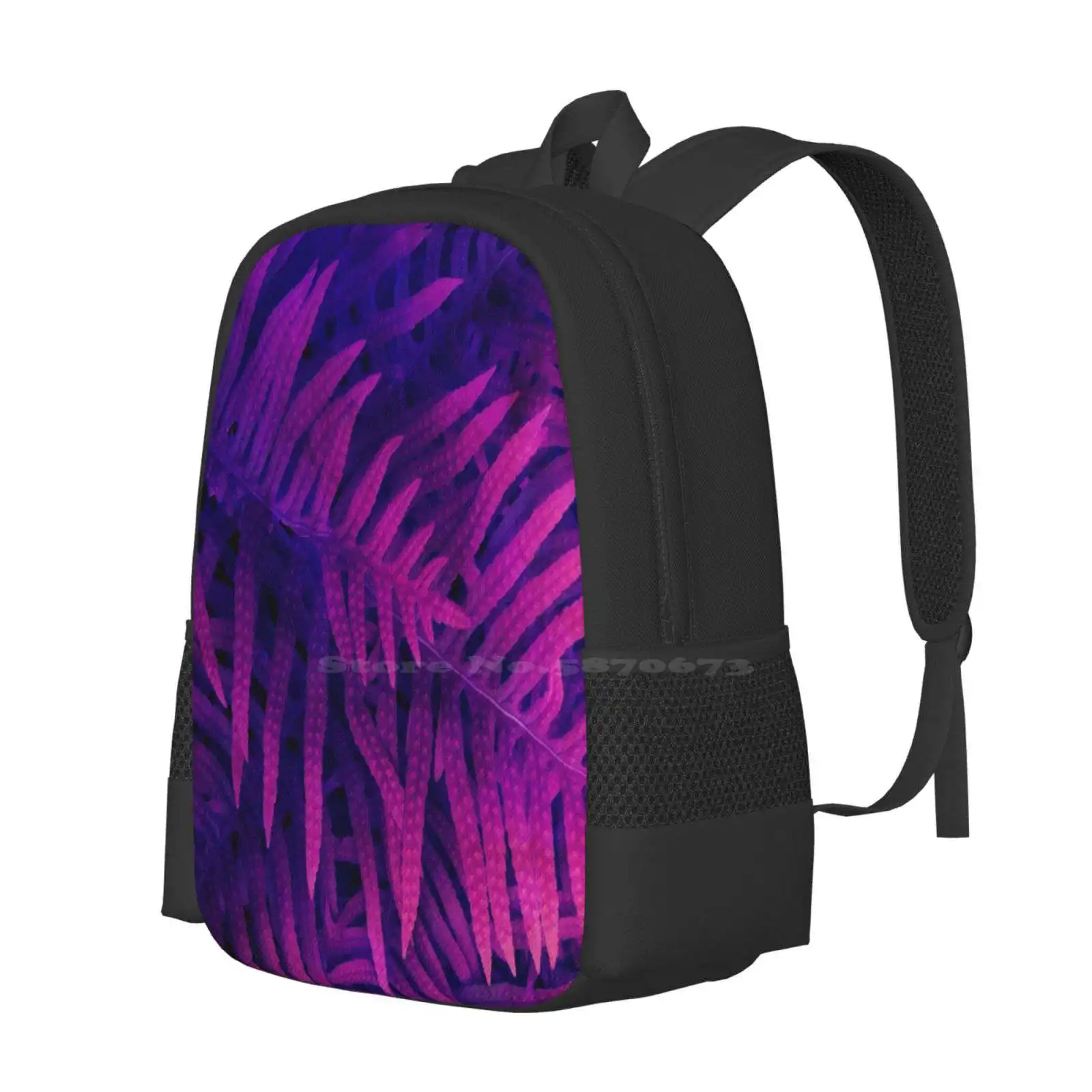 Ferns Hot Sale Schoolbag Backpack Fashion Bags Fern Leaf Foliage Pink Blue Plant Nature Fluo Color Nice Cute Lovely Beautiful image 2