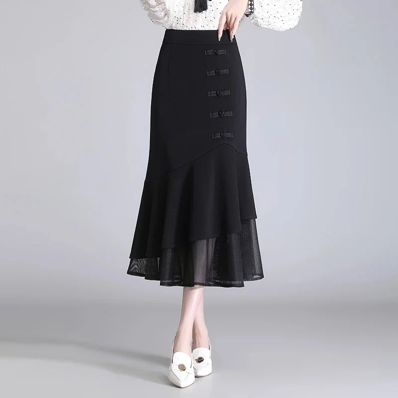 2027 New Women Skirts Spring Summer High Waist Long Black Skirts Office Ladies Korean Slim Elegant Package Hips Skits 4XL